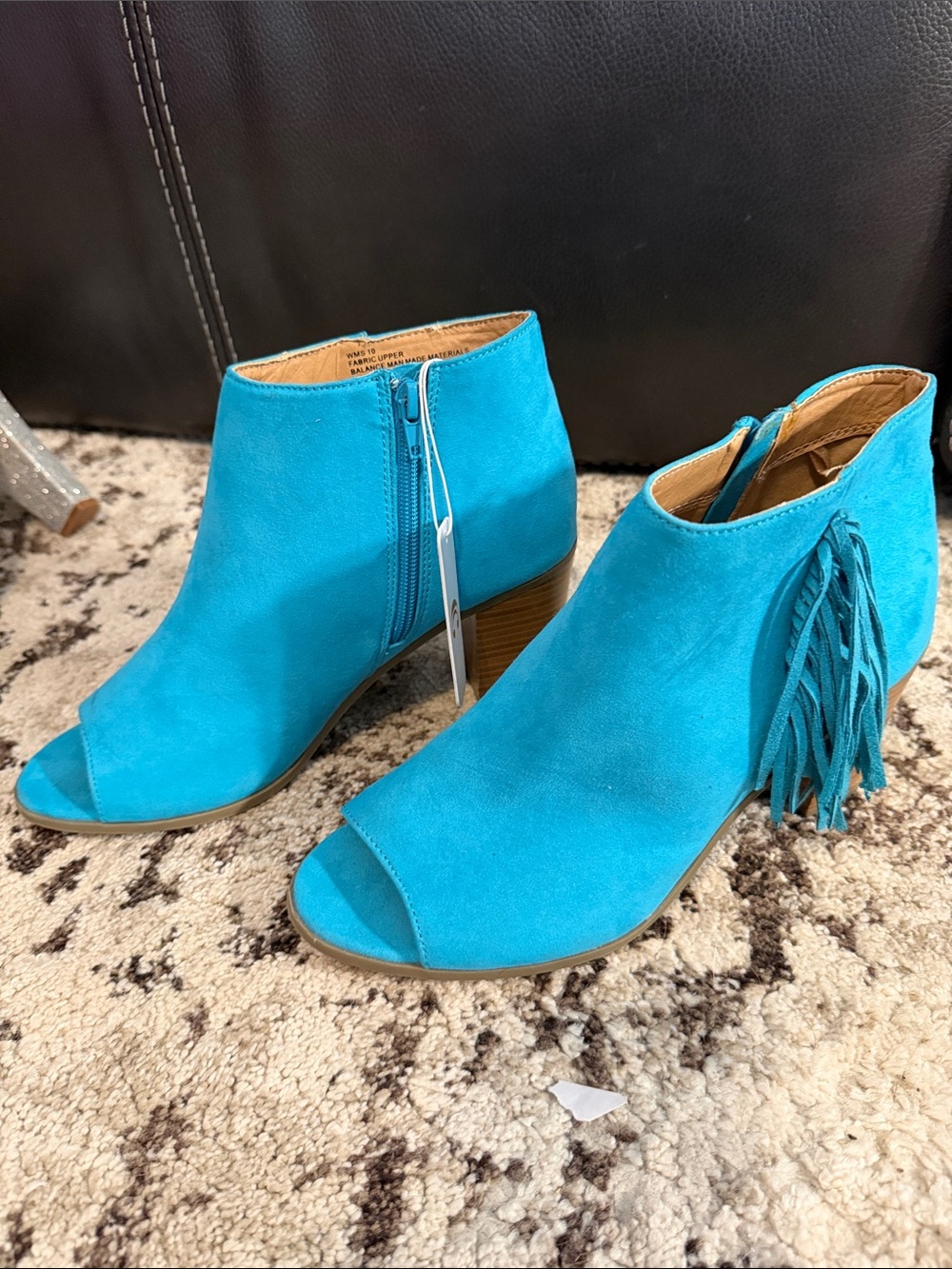 Turquoise Fringe Peep-Toe Ankle Boots - Women's - Picture 4 of 9